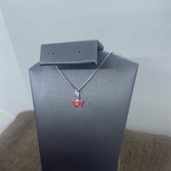 Sterling silver pink enamel butterfly necklace - Picture 6 of 7